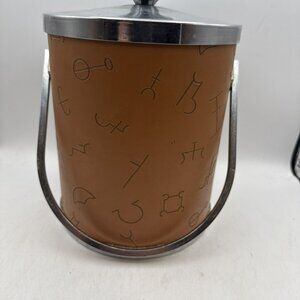 Vintage  Ice Bucket Cattle Ranch Brands  Brown Faux Leather  MCM